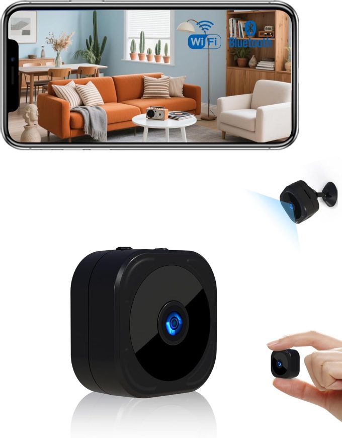 1080P HD Mini Camera for Indoor Security with App Control Motion Detection & Night Vision Wireless WiFi Rechargeable Pet Camera for Home/Office 24/7 Cycle Save