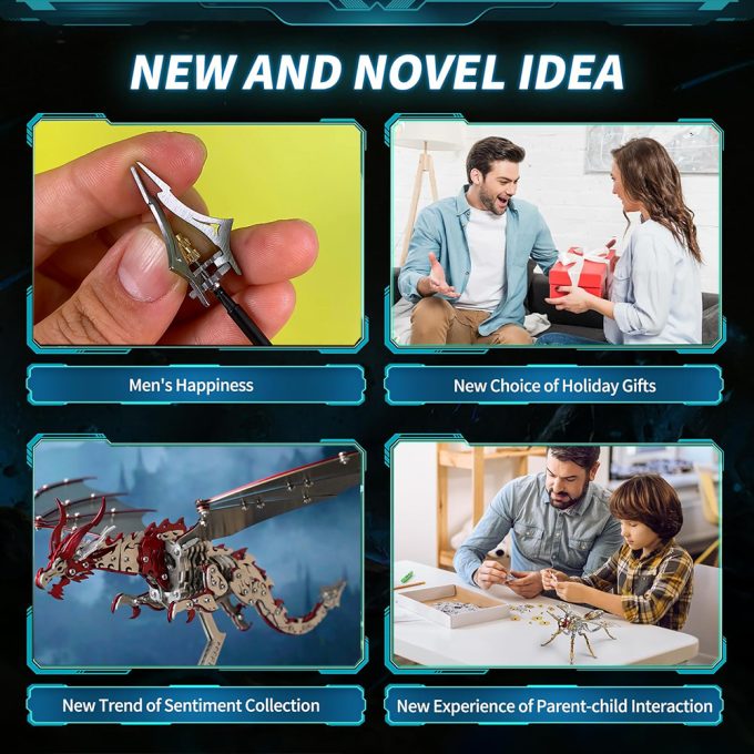 Metal Hero 3D Metal Puzzle Dinosaur Model Kit, 373 Pieces 3D Puzzle Model, DIY Assembly Mechanical Animal Metal 3D Puzzle for Adults Teens