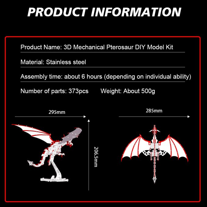 Metal Hero 3D Metal Puzzle Dinosaur Model Kit, 373 Pieces 3D Puzzle Model, DIY Assembly Mechanical Animal Metal 3D Puzzle for Adults Teens