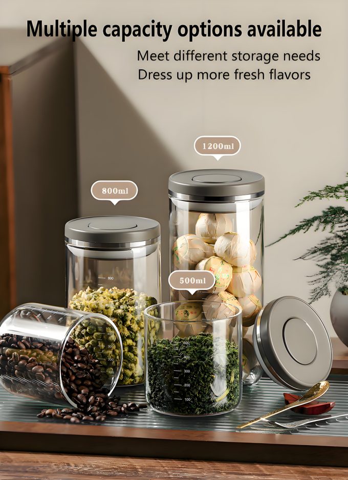 Glass Coffee Canister with Airtight Lid Vacuum Seal Cafe Beans Containers Jars Kitchen Food Storage Tanks for Sugar,Candy,Spices,Oats,Pasta