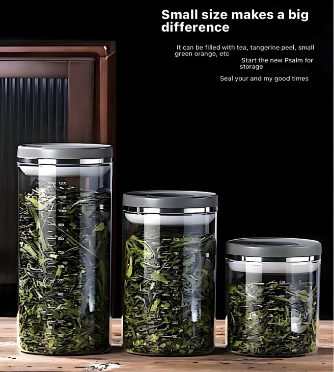 Glass Coffee Canister with Airtight Lid Vacuum Seal Cafe Beans Containers Jars Kitchen Food Storage Tanks for Sugar,Candy,Spices,Oats,Pasta